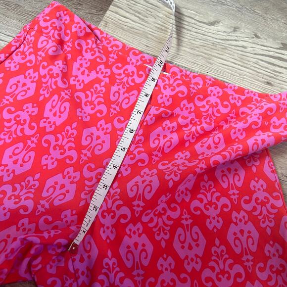 Jude Connally Leggings Pink Red Damask Print Cropped Stretch Pull-On Retro - Picture 7 of 8